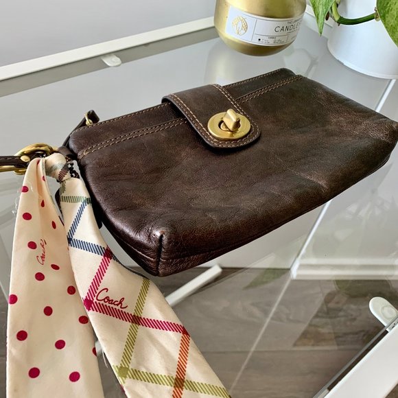 Coach Metallic Bronze Leather and Silk Tie Clutch - Picture 2 of 5